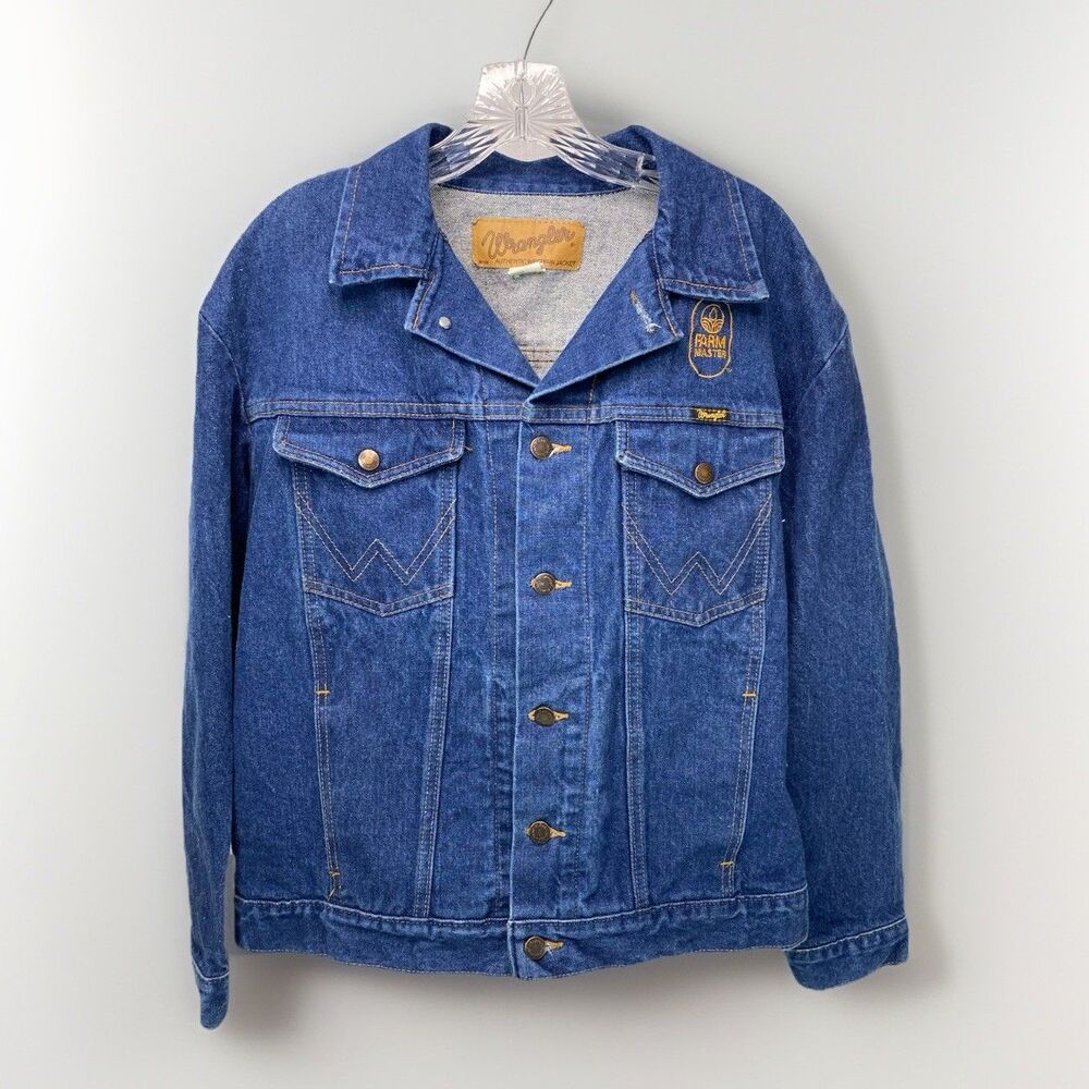 VTG Wrangler Denim Trucker Jean Jacket Men Sz L / 44L Authentic Western USA 80s